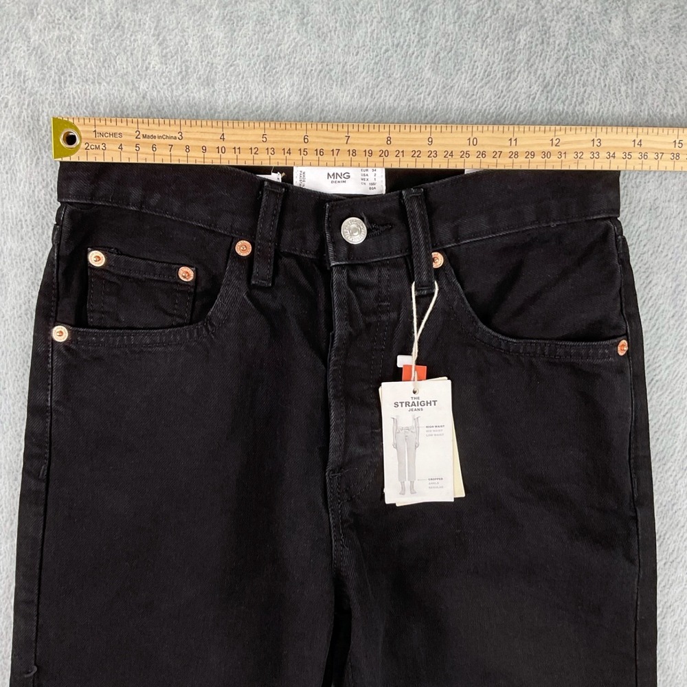MNG Mango JeansHavana High Waisted Straight Leg‎ Black Frayed Hem Womens 2 NEW - Picture 11 of 16
